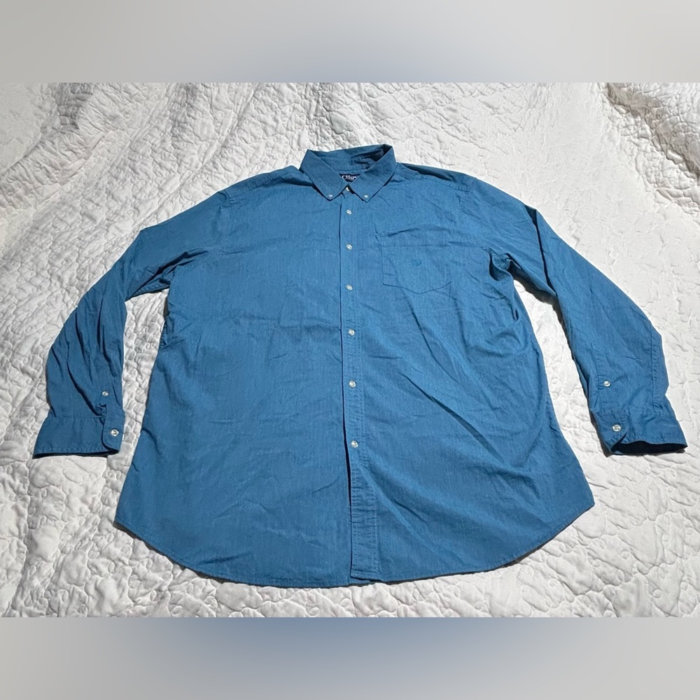 Men’s Chaps Size 2XLT Long Sleeve Button Down Stretch Blue Shirt